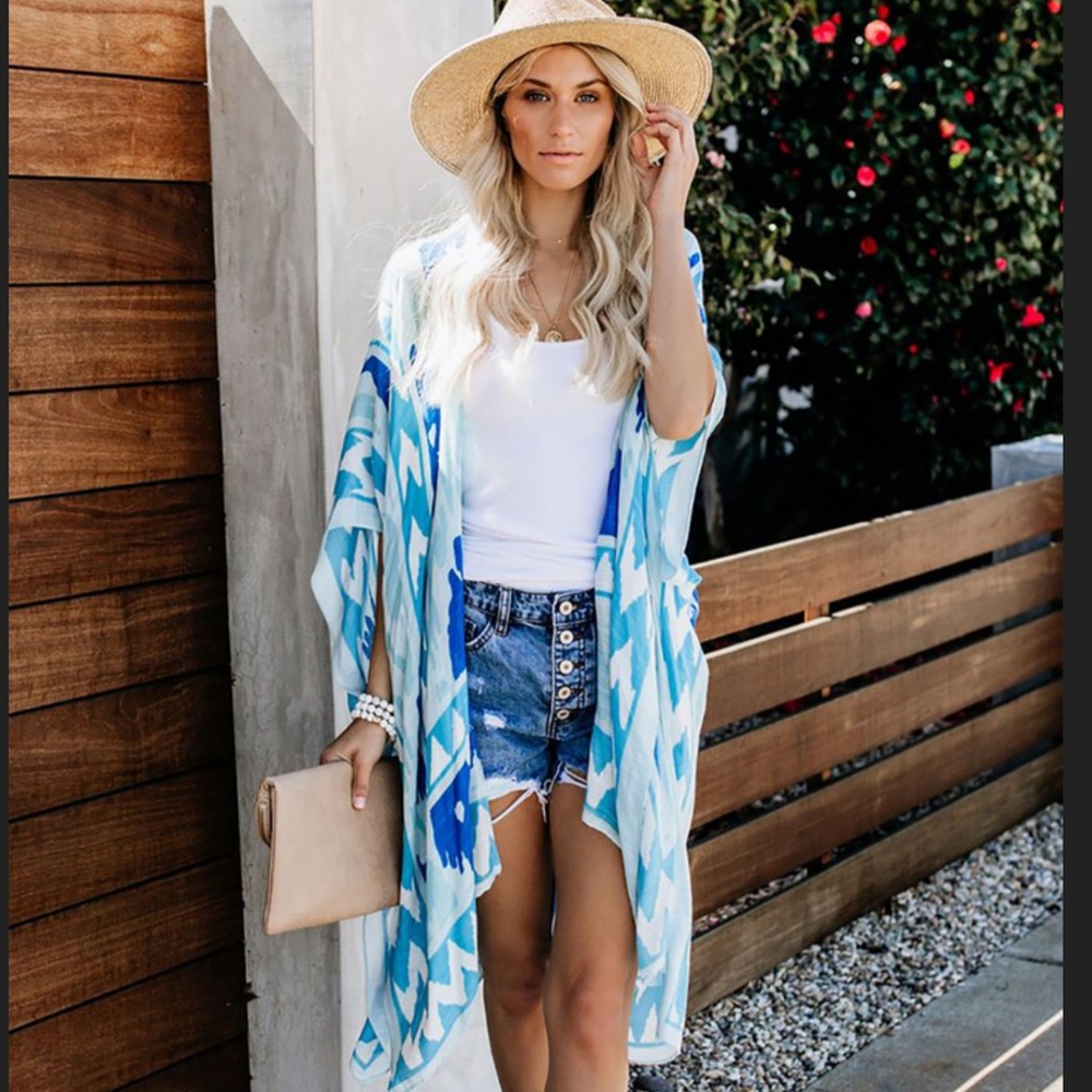 1 Left! Blue Kimono Cover Up - Picture 3 of 4